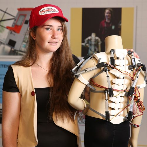 Primary_Engineer_Competition_Gatwick_Airport-2 EDITORIAL USE ONLY
Krystyna Marshall, one of the winners of the ‘If you were an Engineer, what would you do’ competition with a prototype of her invention, Spinal Muscular Atrophy jacket, at Gatwick Airport, South Terminal. PRESS ASSOCIATION Photo. Picture date: Tuesday August 13, 2019. The competition run by Primary Engineer alongside national partners Gatwick, Facebook and Network Rail and is aimed at inspiring the next generation of engineers. Photo credit should read: Matt Alexander/PA Wire